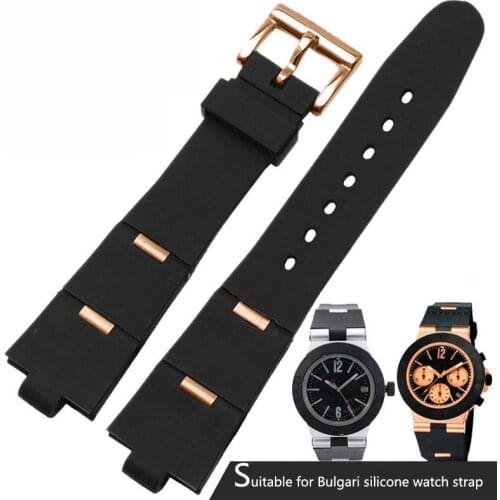 Watchband Man Black Rubber Replacement Watch Band Strap For bvlgari bvlg Diagono24mm x 8mm drop shipp