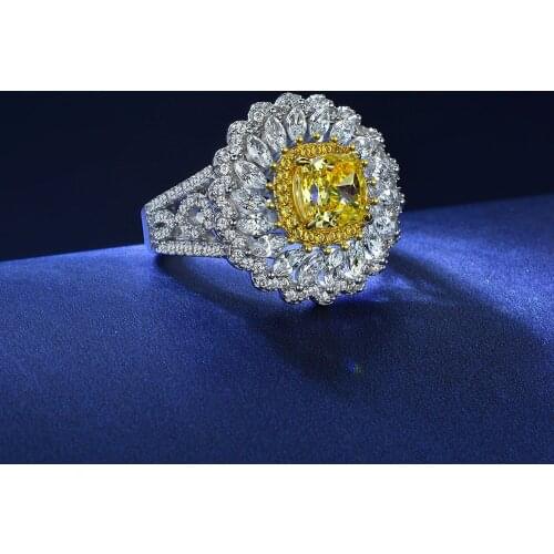 Luxury 925 Sterling Silver Rings Daisy Flower Created Moissanite Citrine Gemstone Wedding Anniversary Ring Ladies Fine Jewelry