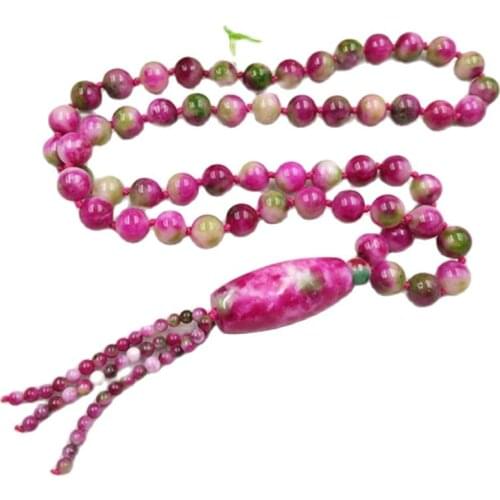 Rose Red Peach Blossom Jade Red Green Bead Necklace sweater link link Pendant