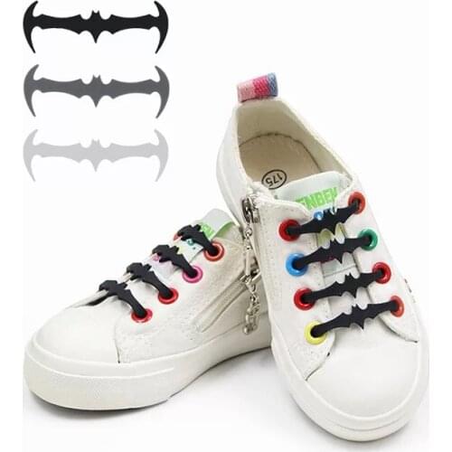 12pcs/set Silicone shoelaces Elastic Plastic No Tie shoelace White Black Grey silicone shoes lace Childrens Bat Shape Shoelaces