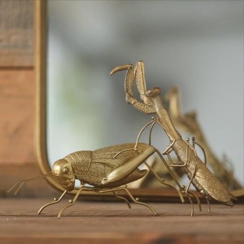 Modern Retro Golden Mantodea Cavallette Coleoptera Animal Statue Ornaments Decor Resin Art Insect Craft Decor Gift