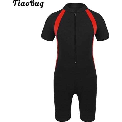 TiaoBug Summer Kids Girls One-Piece Short Sleeves Zippered Shorty Wetsuit Swimsuit Swimwear Bathing Suit Rash Guard
