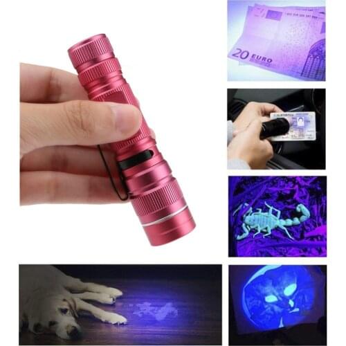 Ultra bright UV flashlight UV 395nm 3modes zoomable Flashlight Purple Light UV torch Lamp by AA or 14500 battery
