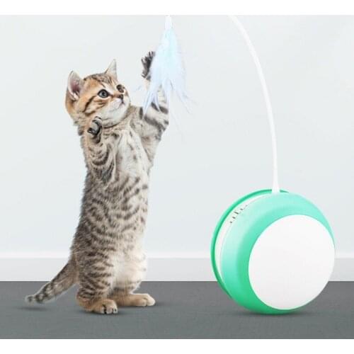 USB Charging Smart Cat Toys Pet Ball Feather Toy With LED Sound Feather Toy Auto-rotating Funny Ball toys Cat supplies