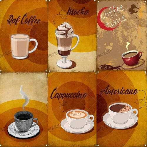 Vintage In The Afternoon Coffee Menu Shabby Metal Tin Sign Coffee Beans Cafe Decorative Poster Wall Art Plate Home Decor 20x30cm