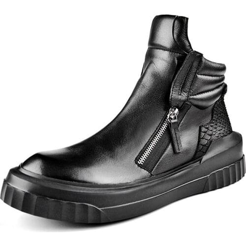 High Top Military Boots Men Genuine Leather Motorcycle Ankle Boots Black Winter Plush Warm Cotton Shoes Men Big Size 44