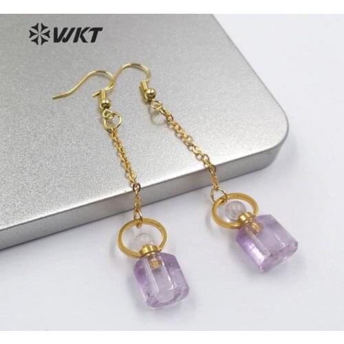 WT-E581 natural stone perfume bottle Earring with gold Circle hook Pendant Earrings Charm women Jewelry long Earrings