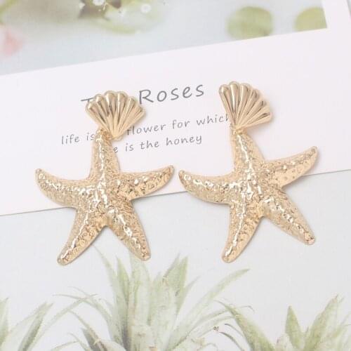 Personality Geometry Big Starfish Shell Metal Pendant Earring for Women Fashion Wedding Party Jewelry Accessories Friend Gift