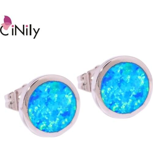CiNily Created Blue Fire Opal Silver Plated Wholesale Retail Hot Sell Fashion for Women Jewelry Stud Earrings 10mm OH2682