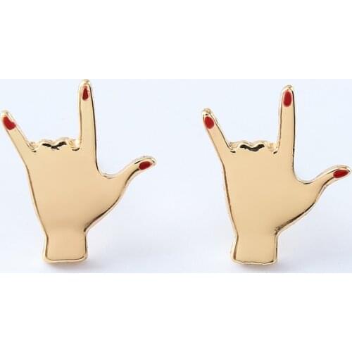 COWNINE 2019 New Personalized Red Nails fashion Shaped Earrings Girls Tiny Gold Tone Hand Earrings For Women Bijoux