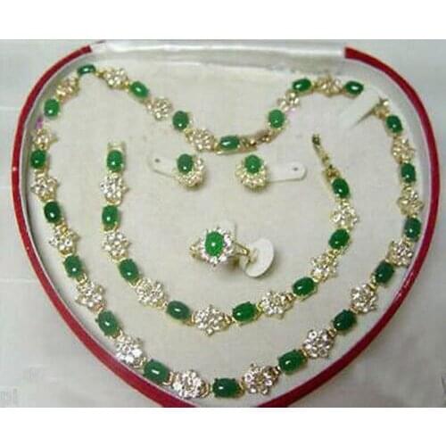 Womens jewelry green gem 18KGP Earring Bracelet Necklace Ring+box