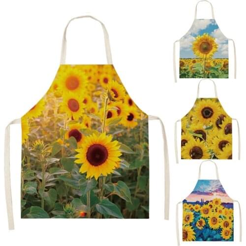 1 Pcs Sunflower Pattern Cleaning Aprons Home Cooking Waist Bib Cotton Linen Creative Pinafore Cleaning Tools 66x47cm