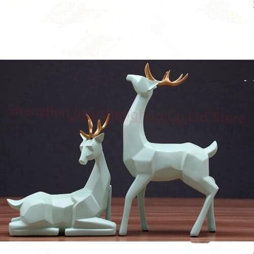 12set Creative Resin Deer Statue Vintage Figurines Home Decor Geometry Crafts Industrial decoration Resin Animal Figurine Gifts