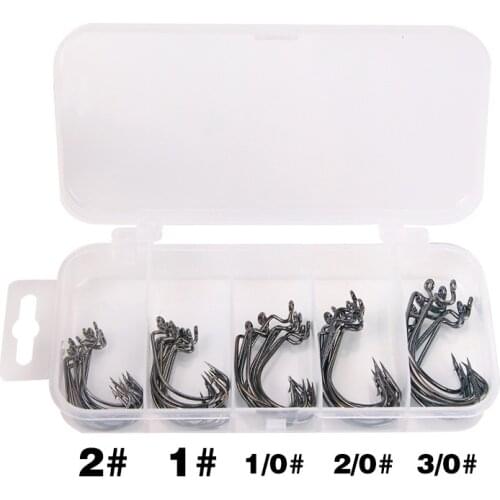 51pcs/lot Fishing Hook Set For Soft Bait Worm Fishing Hook Clamp Wide Gap Crank High Carbon Steel Crank Barbed Hook Tackle 2021