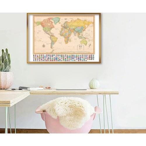 59*42cm The Vintage World Map with National Flags Wall Art Poster Canvas Painting School Supplies Living Room Home Decor