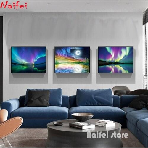 5D Diy Diamond Painting Colorful Aurora Scenery Full Square Round Diamond Embroidery Abstract Landscape Cross Stitch Home Decor