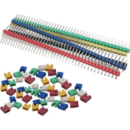 90PCS/lot Colorful 2.54mm Jumper Blocks & 2.54 40 Pin 1x40 Single Row Male Breakable Pin Header Connector Strip for Arduino