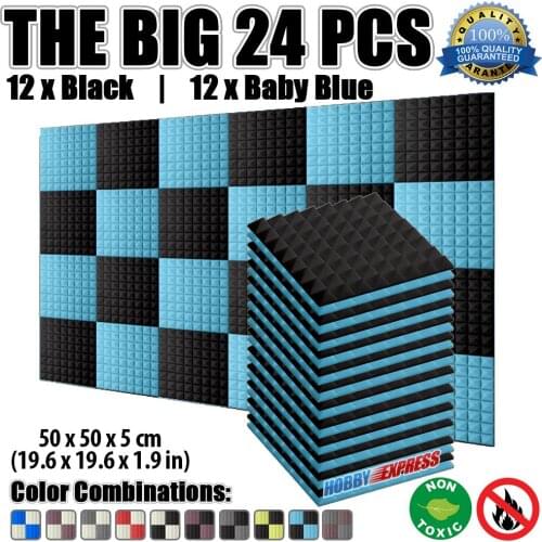 Arrowzoom 24 pcs Pyramid Acoustic Foam Bundle Studio Sound Absorption Tile Panel 19.6 * 19.6 * 1.9" 5 Color Combinations KK1034