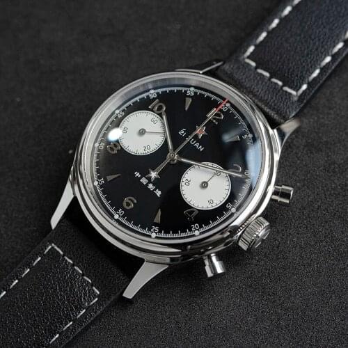 New 1963 Pilot Mechanical Chronograph Sapphire Mens Watch 38mm ST1901 Seagull Movement Luminous Air Force Men Watch Waterproof