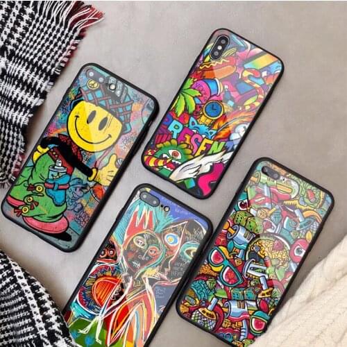 Art Graffiti Tempered Glass Phone Case For iphone 12 11 Pro Max 5 6 7 8 PLUS X XS XR XSMax Shell