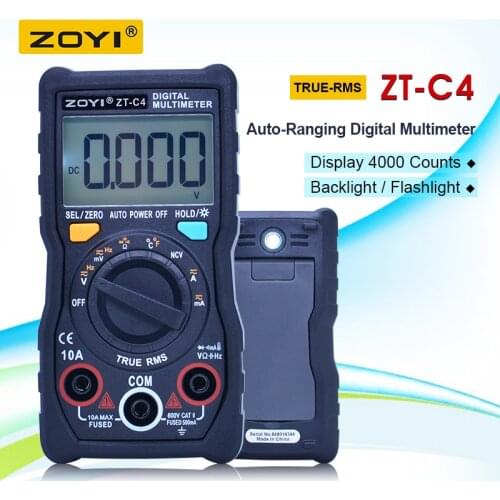 Digital multimeter auto ranging 4000 Counts TRMS AC/DC Ammeter Voltmeter Ohm multimetroTester LCD Backlight flashlight ZT-C3/C4