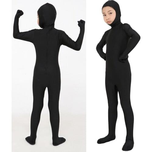 Boy Girl Second Skin Black Suit Full Body Spandex Fancy Dress Bodysuit Back Zipper Costume Outfit