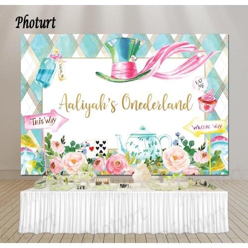 PHOTURT Custom Wonderland Photography Background Girls Birthday Party Backdrop Onederland Vinyl Photo Banner For Studios Props