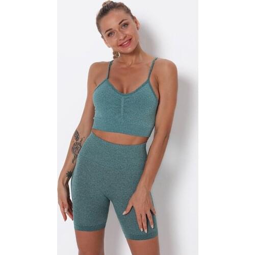 Gym Set Women Fitness Workout Shorts Set Sport Leggings And Top Yoga Sets 2Pcs Seamless Solid Running Clothing Outfit 10Colors