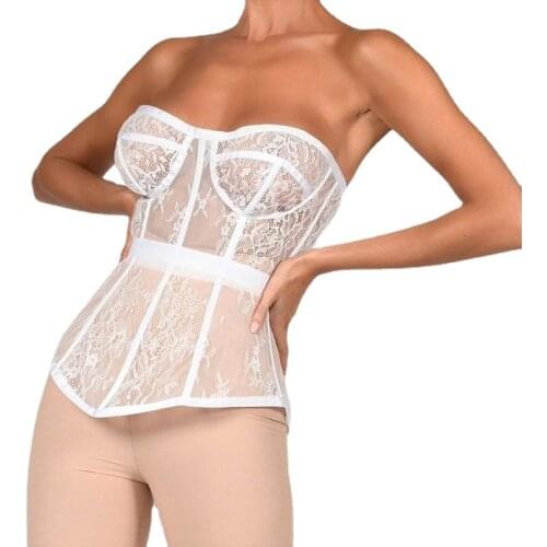 Corset Corselet Sexy Lace Lingerie Women Hollow Out Corsages Overbust Black White Tops Bustier Belly Slimming Sheath 2021 New