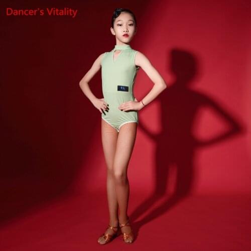 Latin Dance Female Child Temperament Stand Collar Body Suit Practice Clothes New Girl Profession Training Onesies Summer