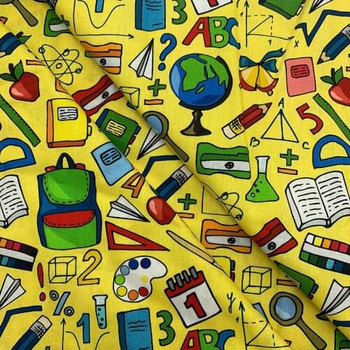 Beautiful 100% Cotton Fabric Yellow Bottom Stationery Pattern Digital Print Sewing Material DIY Home Patchwork Dress Clothing