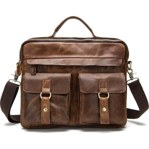 WxfbBaby High-grade zipper saffiano Computer handbag for mens Fashion Casual messenger bags Genuine cow leather Crossbody Bags