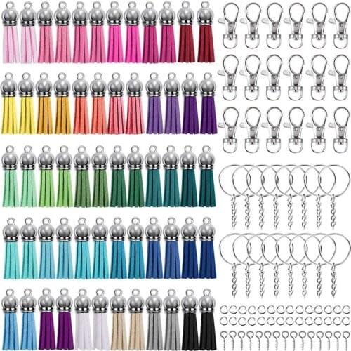 350 Pcs Keychain Tassels Set with 50 Pcs Keychain Tassel and 50 Pcs Keychain Hook for Keychain and Jewelry Making