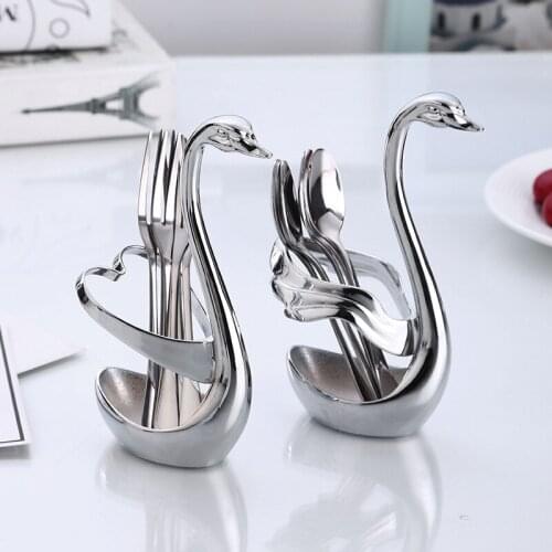 Nordic kitchen creative Cygnus tableware set fashion zinc alloy dolphin ornaments fruit fork coffee spoon combination meal