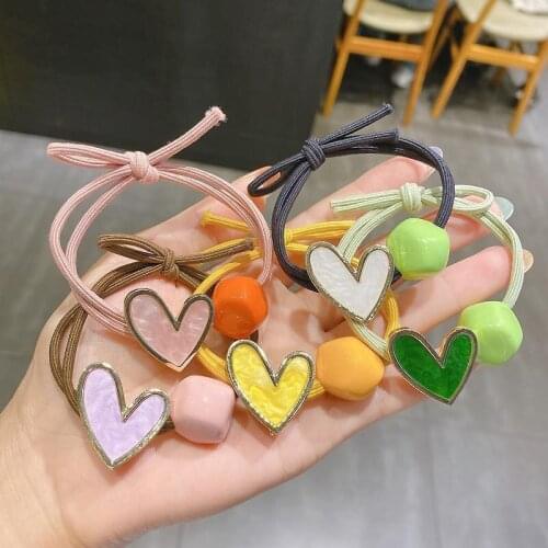 2021 New Korea Women Hair Ropes Big Heart Alloy Elastic Rubber Band for Girl Fashion Hair Accessories Hair Ties Wholesale