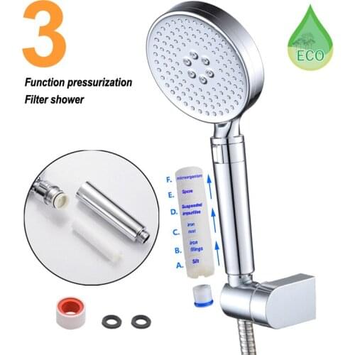New 3 Functions Shower Head Rotating Switch Modes with Stop Button Silicone Hole Anti-clogged Fashion Spray Nozzle