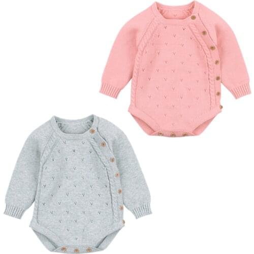 Citgeett Autumn Infant Baby Girls Boys Casual Long Sleeve Knitted Jumpsuits Solid Triangle Bodysuit Spring Clothes