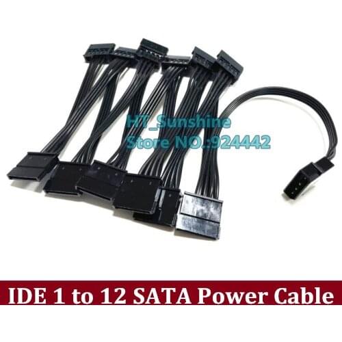 PC Server 4pin IDE Molex 1 to 12 SATA 15pin Adapter PCI-E Express Riser Card Splitter Power Cable Cord 18AWG for HDD SSD
