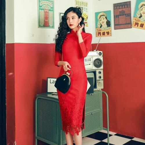 Sexy RED Suede Chinese Traditional Dress Tight Embroidery Flower Cheongsam Vintage Qipao Oversize Evenning Party Vestidos Gown