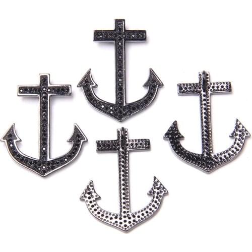 2pcs Luxury black Zircon Cross anchor sea Charms Pendants for Necklace Bracelet Jewelry Making DIY Findings Handmade 2.4cm*3cm