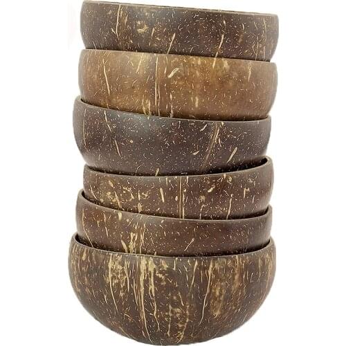 12-15cm Natural Coconut Bowl Set Handmade Coconut Shell Tableware Wood Spoon Dessert Fruit Salad Mixing Bowl Rice Ramen Bowl