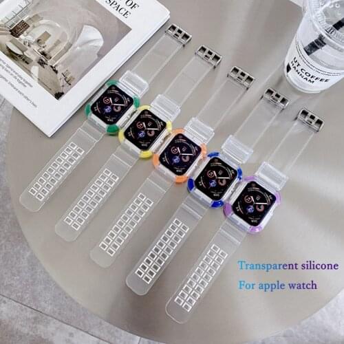 Transparent for Apple Watch 44mm 42mm Series 6 SE 5 4 Newest Clear Band + Casefor Iwatch Strap6 5 4 3 38mm 40mm Plastic Strap