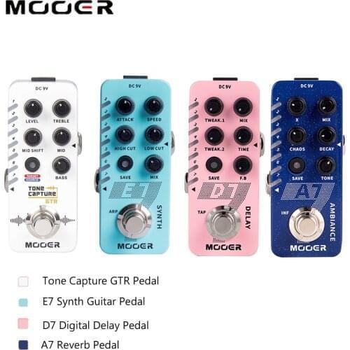 MOOER Guitar Bass Effect Pedal A7 AMBIENT REVERB / E7 Synth / Tone Capture GTR Infinite Sustain Buffer Bypass New Reverb