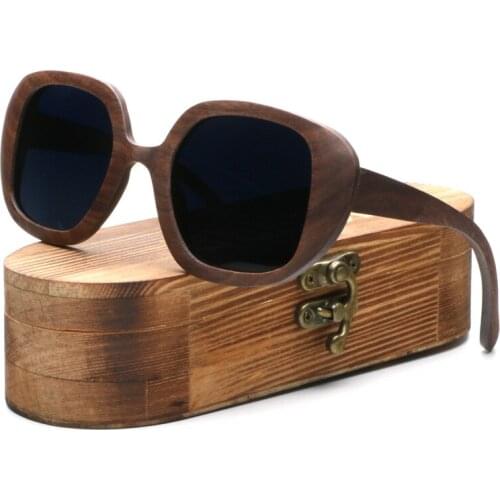 Ablibi Handmade Walnut Wood Big Size Sunglasses For Womens Tortoise-shell Driving Polarized Sun Glasses in Original Box