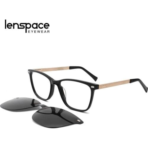 Lenspace Polarized Square Sunglasses Women Magnetic Clip On Alloy Degree Glasses Blue Light Acetate Eyeglasses Frame Glases