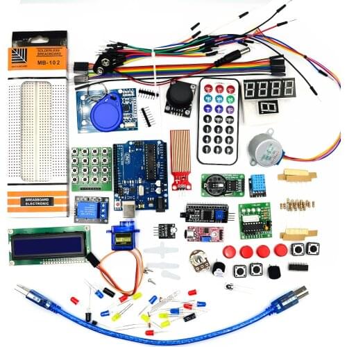 Starter Kit Mega 2560 for UNO R3 Stepper Motor SG90 HC-SR04 1602 LCD Battery Clip Breadboard Jumper Wire for UNO R3 for MEGA