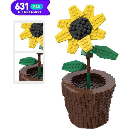 MOC Plant Sunflower Building Blocks Flower Model Creator Expert Home Simulation Decoration Educational Toy Brick Children Gifts