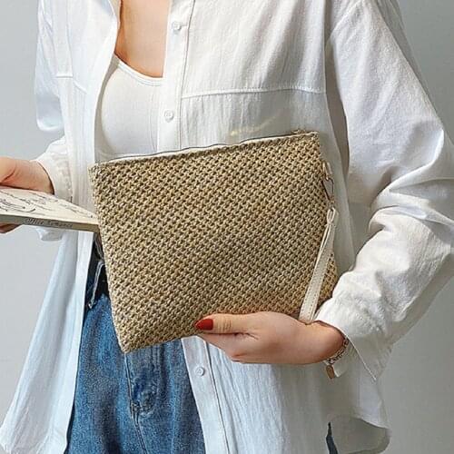 Womens Handbags Girls Vintage Fashion Envelope Bag Elegant Straw Woven Day Clutches Casual Ladies Summer Beach Shoulder Bag