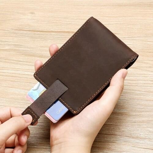 Ultra Thin Rfid Genuine Leather Mens Wallet Leisure Crazy Horse Leather Man Money Clip Multi Card Holder Business Mens Purse 45
