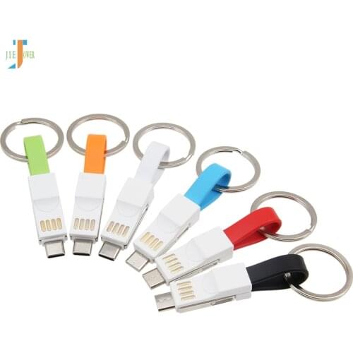 3 In 1 USB Cable Flat Wire with Key Ring for IPhone Fast Charging Cable for Xiaomi Micro USB Type C Cables Charge Cord 50pcs/lot